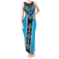 Sky Blue Niho Taniwha Mix Poutama Tank Maxi Dress Unique Taniko Aotearoa LT01 Women Sky Blue - Polynesian Pride