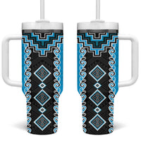 Sky Blue Niho Taniwha Mix Poutama Tumbler With Handle Unique Taniko Aotearoa LT01 One Size: 40 oz Sky Blue - Polynesian Pride