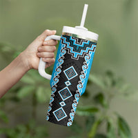 Sky Blue Niho Taniwha Mix Poutama Tumbler With Handle Unique Taniko Aotearoa LT01 - Polynesian Pride