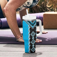 Sky Blue Niho Taniwha Mix Poutama Tumbler With Handle Unique Taniko Aotearoa LT01 - Polynesian Pride