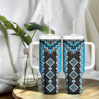 Sky Blue Niho Taniwha Mix Poutama Tumbler With Handle Unique Taniko Aotearoa LT01 - Polynesian Pride