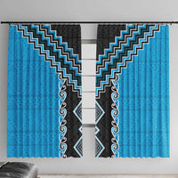 Sky Blue Niho Taniwha Mix Poutama Window Curtain Unique Taniko Aotearoa LT01 With Hooks Sky Blue - Polynesian Pride