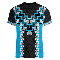 Sky Blue Niho Taniwha Mix Poutama Women V-Neck T-Shirt Unique Taniko Aotearoa LT01 - Polynesian Pride