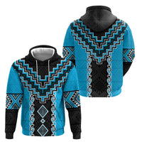 Sky Blue Niho Taniwha Mix Poutama Zip Hoodie Unique Taniko Aotearoa