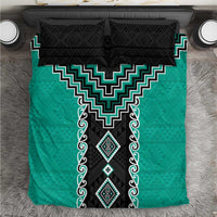 Teal Niho Taniwha Mix Poutama Bedding Set Unique Taniko Aotearoa