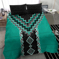 Teal Niho Taniwha Mix Poutama Bedding Set Unique Taniko Aotearoa
