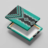 Teal Niho Taniwha Mix Poutama Canvas Wall Art Unique Taniko Aotearoa LT01 - Polynesian Pride
