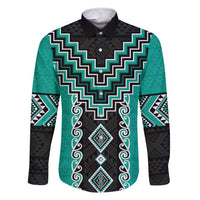 Teal Niho Taniwha Mix Poutama Family Matching Short Sleeve Bodycon Dress and Hawaiian Shirt Unique Taniko Aotearoa