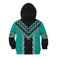 Teal Niho Taniwha Mix Poutama Kid Hoodie Unique Taniko Aotearoa