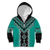 Teal Niho Taniwha Mix Poutama Kid Hoodie Unique Taniko Aotearoa