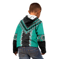 Teal Niho Taniwha Mix Poutama Kid Hoodie Unique Taniko Aotearoa