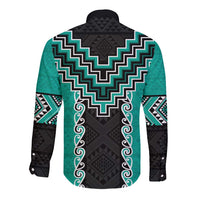 Teal Niho Taniwha Mix Poutama Long Sleeve Button Shirt Unique Taniko Aotearoa LT01 - Polynesian Pride