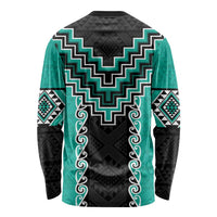 Teal Niho Taniwha Mix Poutama Long Sleeve Shirt Unique Taniko Aotearoa LT01 - Polynesian Pride