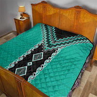 Teal Niho Taniwha Mix Poutama Quilt Unique Taniko Aotearoa