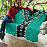 Teal Niho Taniwha Mix Poutama Quilt Unique Taniko Aotearoa