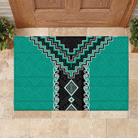 Teal Niho Taniwha Mix Poutama Rubber Doormat Unique Taniko Aotearoa LT01 Teal - Polynesian Pride