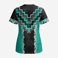 Teal Niho Taniwha Mix Poutama Scrub Top Unique Taniko Aotearoa LT01 - Polynesian Pride