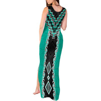 Teal Niho Taniwha Mix Poutama Tank Maxi Dress Unique Taniko Aotearoa LT01 - Polynesian Pride