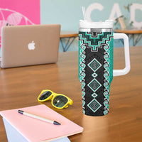 Teal Niho Taniwha Mix Poutama Tumbler With Handle Unique Taniko Aotearoa LT01 - Polynesian Pride