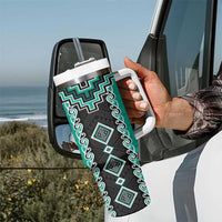 Teal Niho Taniwha Mix Poutama Tumbler With Handle Unique Taniko Aotearoa LT01 - Polynesian Pride