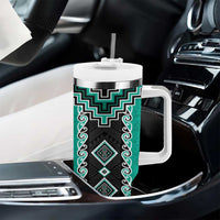 Teal Niho Taniwha Mix Poutama Tumbler With Handle Unique Taniko Aotearoa LT01 - Polynesian Pride