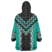 Teal Niho Taniwha Mix Poutama Wearable Blanket Hoodie Unique Taniko Aotearoa LT01 - Polynesian Pride