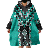 Teal Niho Taniwha Mix Poutama Wearable Blanket Hoodie Unique Taniko Aotearoa LT01 - Polynesian Pride