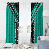 Teal Niho Taniwha Mix Poutama Window Curtain Unique Taniko Aotearoa LT01 - Polynesian Pride