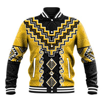 Yellow Niho Taniwha Mix Poutama Baseball Jacket Unique Taniko Aotearoa LT01 Unisex Yellow - Polynesian Pride