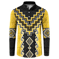 Yellow Niho Taniwha Mix Poutama Button Sweatshirt Unique Taniko Aotearoa LT01 Yellow - Polynesian Pride