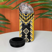 Yellow Niho Taniwha Mix Poutama 4 in 1 Can Cooler Tumbler Unique Taniko Aotearoa LT01 - Polynesian Pride