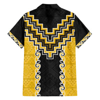 Yellow Niho Taniwha Mix Poutama Family Matching Short Sleeve Bodycon Dress and Hawaiian Shirt Unique Taniko Aotearoa