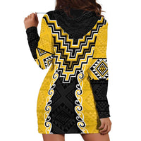 Yellow Niho Taniwha Mix Poutama Hoodie Dress Unique Taniko Aotearoa LT01 - Polynesian Pride