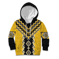 Yellow Niho Taniwha Mix Poutama Kid Hoodie Unique Taniko Aotearoa