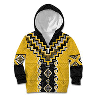 Yellow Niho Taniwha Mix Poutama Kid Hoodie Unique Taniko Aotearoa