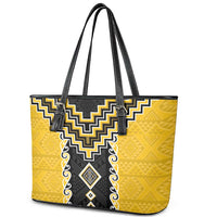 Yellow Niho Taniwha Mix Poutama Leather Tote Bag Unique Taniko Aotearoa