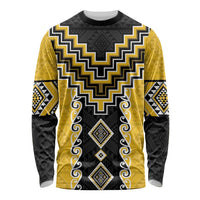 Yellow Niho Taniwha Mix Poutama Long Sleeve Shirt Unique Taniko Aotearoa LT01 Unisex Yellow - Polynesian Pride