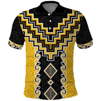 Yellow Niho Taniwha Mix Poutama Polo Shirt Unique Taniko Aotearoa LT01 Yellow - Polynesian Pride
