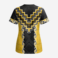 Yellow Niho Taniwha Mix Poutama Scrub Top Unique Taniko Aotearoa LT01 - Polynesian Pride