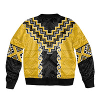 Yellow Niho Taniwha Mix Poutama Sleeve Zip Bomber Jacket Unique Taniko Aotearoa