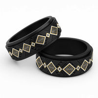 Yellow Niho Taniwha Mix Poutama Spinner Ring Unique Taniko Aotearoa - Polynesian Pride