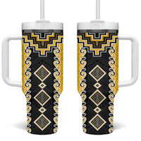 Yellow Niho Taniwha Mix Poutama Tumbler With Handle Unique Taniko Aotearoa LT01 One Size: 40 oz Yellow - Polynesian Pride