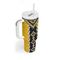 Yellow Niho Taniwha Mix Poutama Tumbler With Handle Unique Taniko Aotearoa LT01 - Polynesian Pride