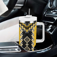 Yellow Niho Taniwha Mix Poutama Tumbler With Handle Unique Taniko Aotearoa LT01 - Polynesian Pride