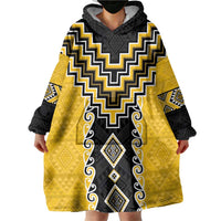 Yellow Niho Taniwha Mix Poutama Wearable Blanket Hoodie Unique Taniko Aotearoa LT01 - Polynesian Pride