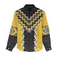 Yellow Niho Taniwha Mix Poutama Women Casual Shirt Unique Taniko Aotearoa