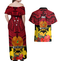 Papua New Guinea Couples Matching Off Shoulder Maxi Dress and Hawaiian Shirt Bird Of Paradise Mix Polynesian Pattern LT01 - Polynesian Pride