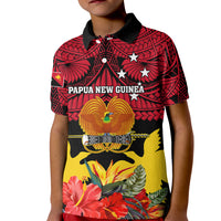 Personalised Papua New Guinea Kid Polo Shirt Bird Of Paradise Mix Polynesian Pattern LT01 Kid Red - Polynesian Pride
