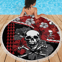 Hawaii Halloween Beach Blanket Hibiscus Skull Kakau Pattern LT01 - Wonder Print Shop