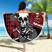 Hawaii Halloween Beach Blanket Hibiscus Skull Kakau Pattern LT01 - Wonder Print Shop